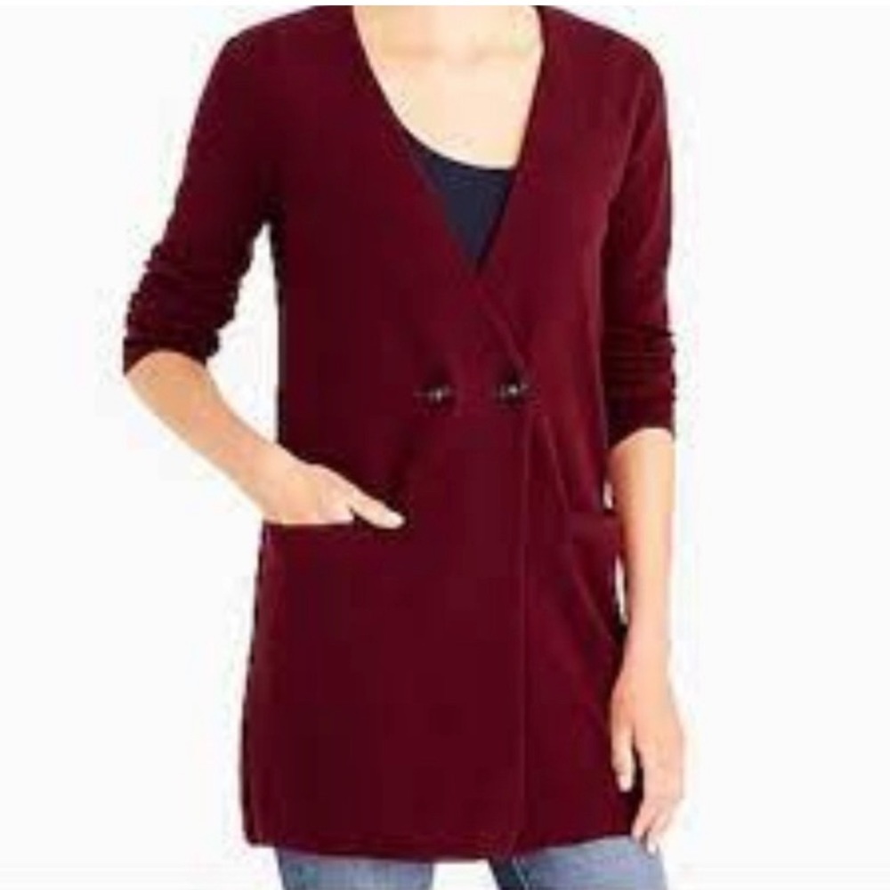 J. Crew Mercantile Burgundy 100% Cotton 2 Button Long Cardigan Sweater Size S